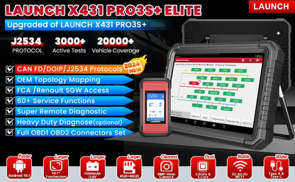 LAUNCH X431 PRO3S+ Elite SmartlinkC 2.0 Bidirectional Scan Tool with J2534 Portocol HD Trucks Scanner Topology Map 60+Service