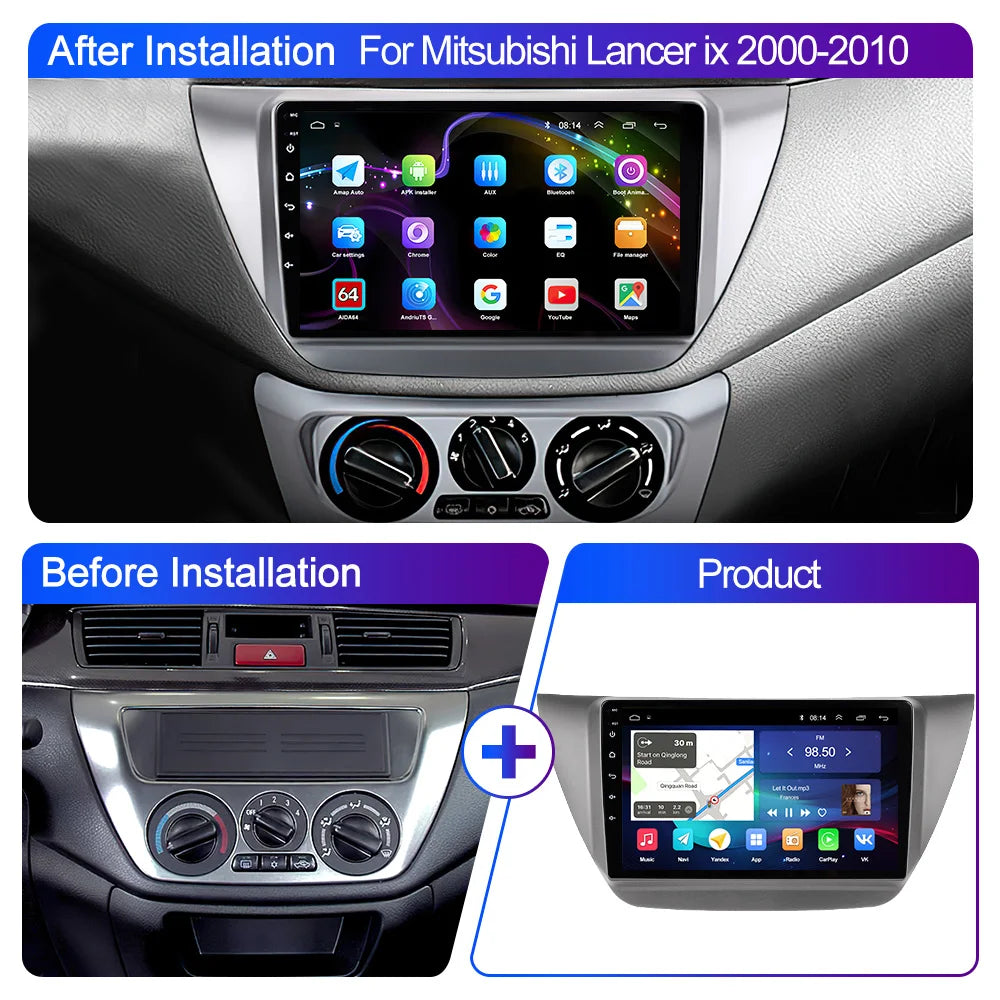LEHX Pro 8 Core QLED DSP Car Radio Multimedia Player For Mitsubishi Lancer 9 CS 2000-2010 2Din Android 14 Carplay Stereo GPS