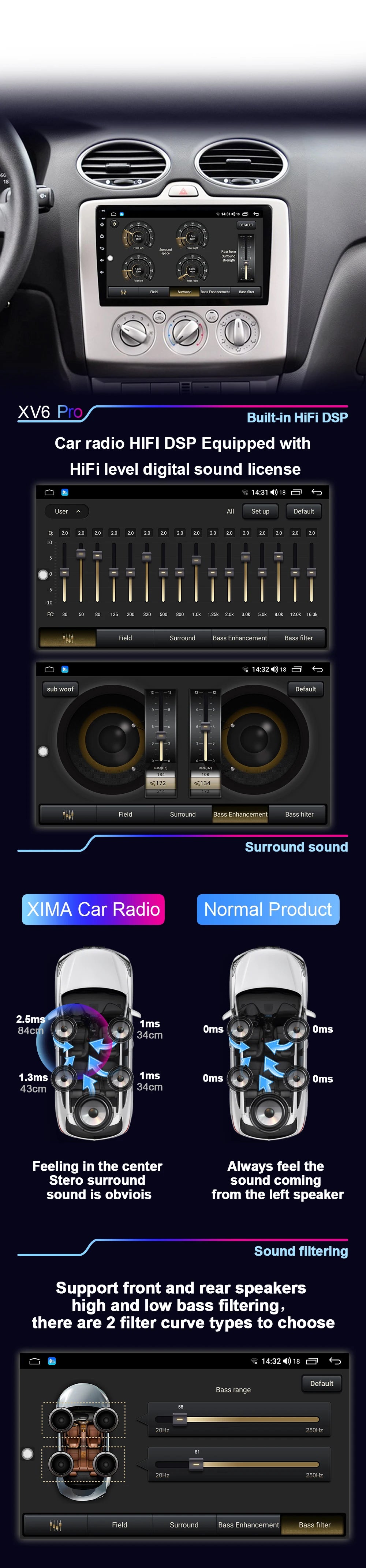 XIMA XV6Pro 2 Din Android 13 Auto Carplay Car Radio For ford focus EXI MT 2 3 Mk2 2004 -2011  Multimedia Player 2din Stereo GPS