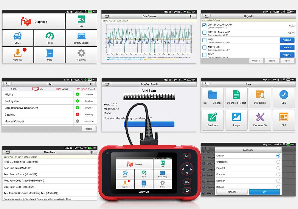 New LAUNCH CRP129i V3 OBD2 Scanner 4 System Auto Diagnostic tool DPF SAS TPMS 12 Service FCA AutoAuth Lifetime Free Update