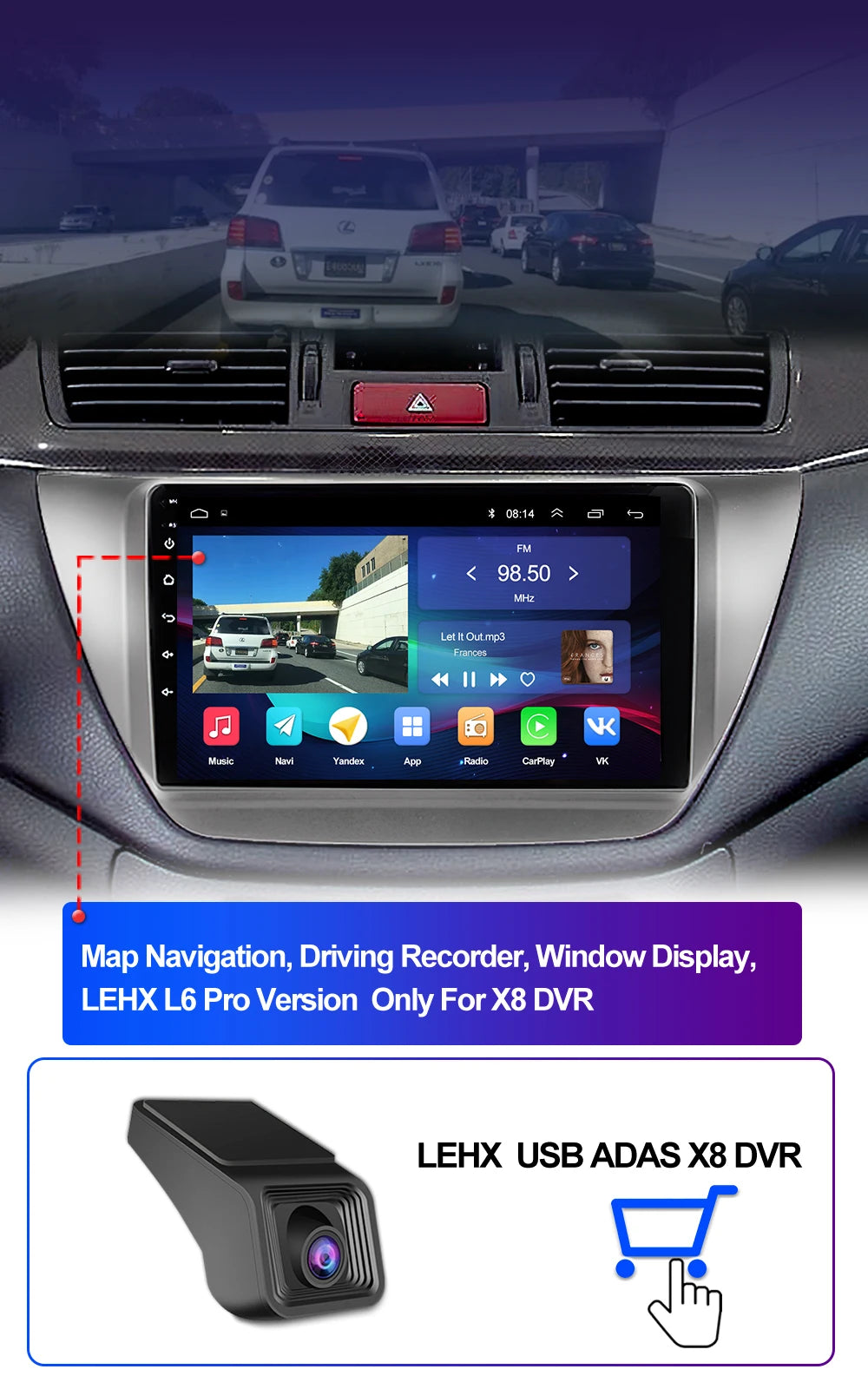 LEHX Pro 8 Core QLED DSP Car Radio Multimedia Player For Mitsubishi Lancer 9 CS 2000-2010 2Din Android 14 Carplay Stereo GPS