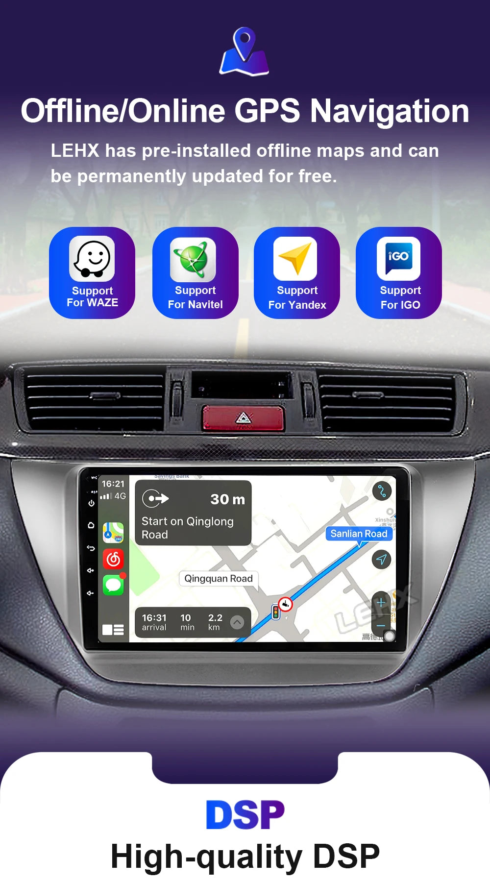 LEHX Pro 8 Core QLED DSP Car Radio Multimedia Player For Mitsubishi Lancer 9 CS 2000-2010 2Din Android 14 Carplay Stereo GPS
