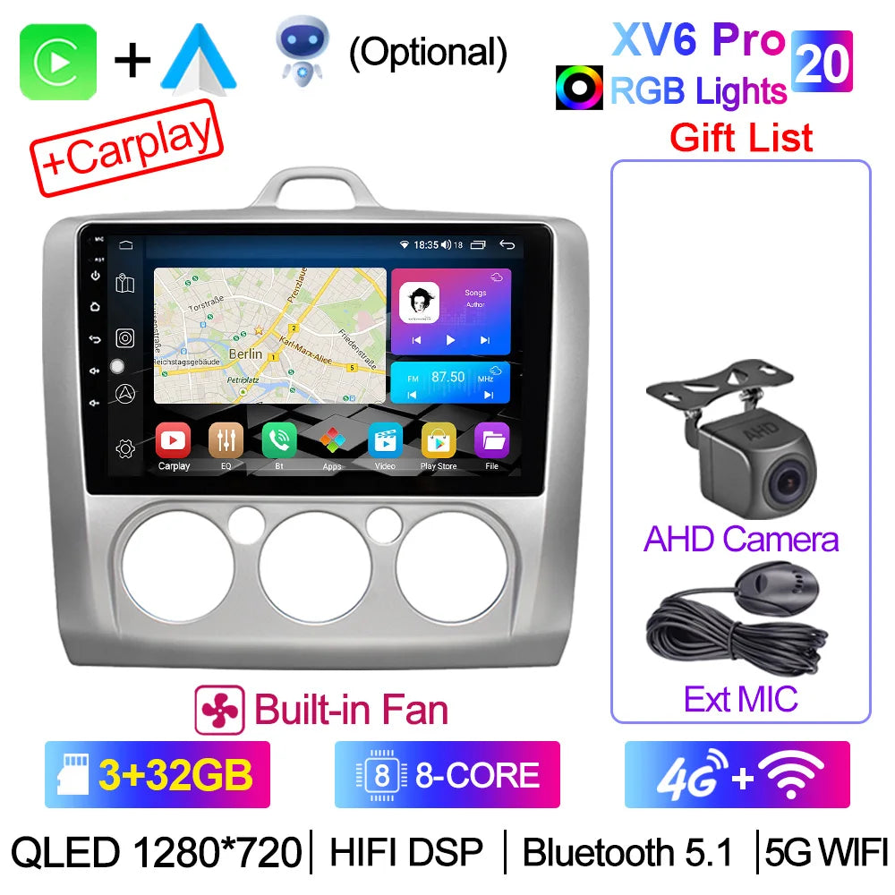 XIMA XV6Pro 2 Din Android 13 Auto Carplay Car Radio For ford focus EXI MT 2 3 Mk2 2004 -2011  Multimedia Player 2din Stereo GPS