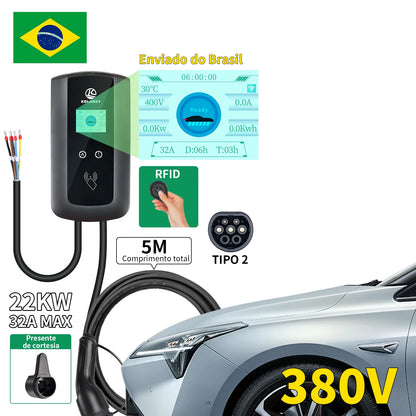 Chiefleed 220V/380V 22/11/7.2KW 32A 3/1P EV Charger Wallbox IEC 62196 Type 2 Plug Charging For Electric Vehicle Cable 5M