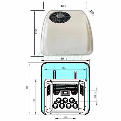 Treeligo 12V/24V 13500BTU Roof Air Conditioner Electric Cool RV Rooftop Parking AC Unit for Truck Camper Van Caravans Motor home