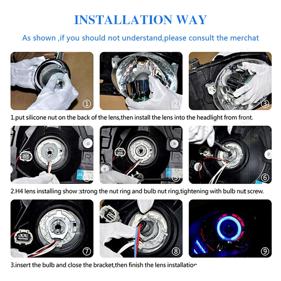 RONAN 2.5'' VER 8.1 Bi-Xenon Projector Lens H1 Car Headlight for X5 BM Sport LED Square Angel Eyes DRL White Retrofit H4 H7 Car