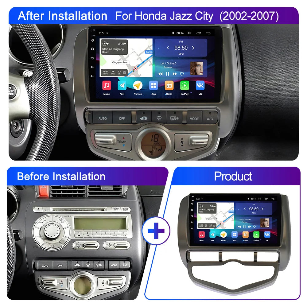 LEHX L6 Pro QLED 4G 2 Din Android 14 auto Car Radio Multimedia For Honda LHD JAZZ City 2002-2007 GPS Carplay  Stereo Head Unit