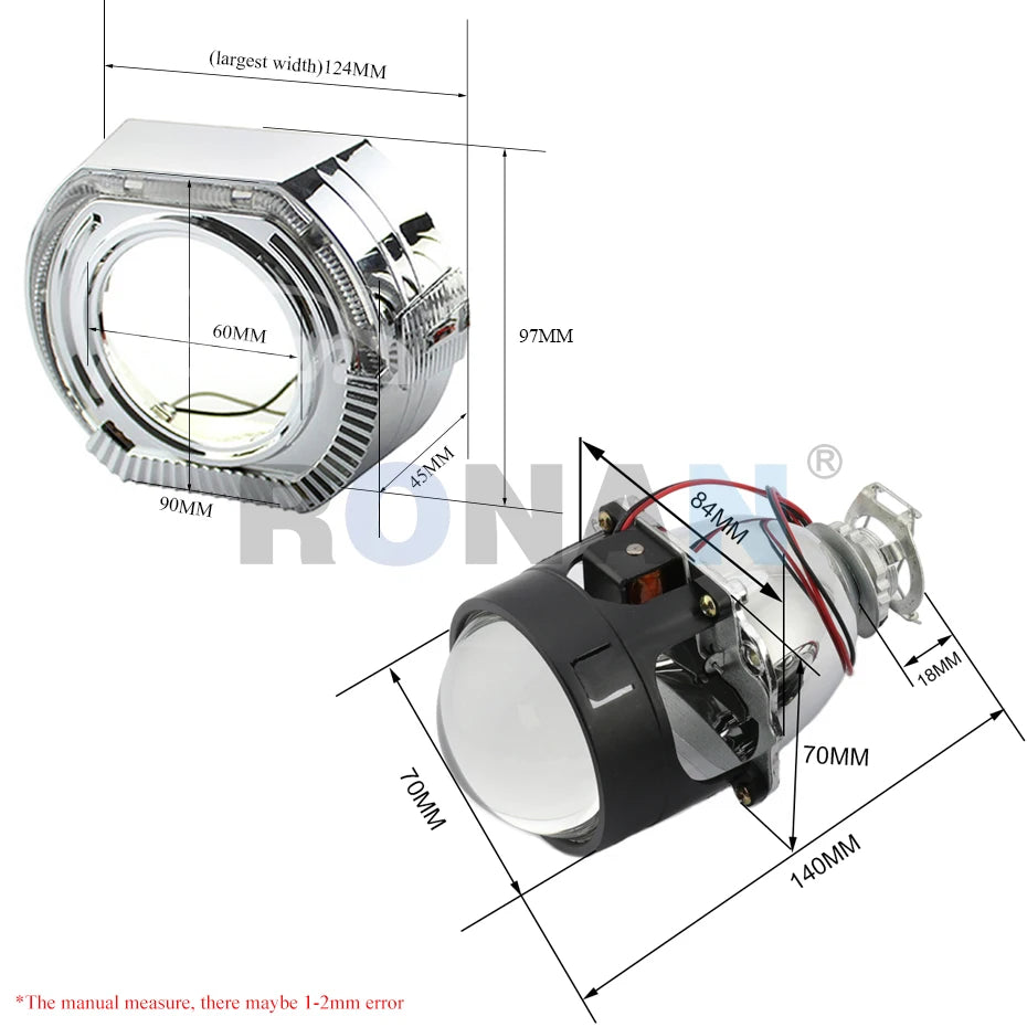 RONAN 2.5'' VER 8.1 Bi-Xenon Projector Lens H1 Car Headlight for X5 BM Sport LED Square Angel Eyes DRL White Retrofit H4 H7 Car