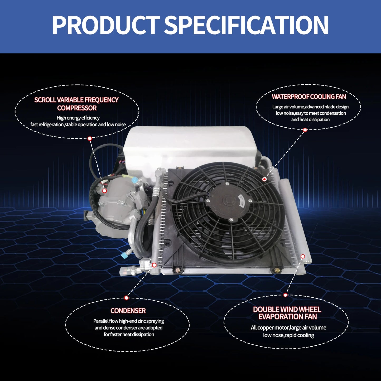 Treeligo 12V/24V 13500BTU Roof Air Conditioner Electric Cool RV Rooftop Parking AC Unit for Truck Camper Van Caravans Motor home