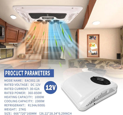 Treeligo 12V/24V 13500BTU Roof Air Conditioner Electric Cool RV Rooftop Parking AC Unit for Truck Camper Van Caravans Motor home