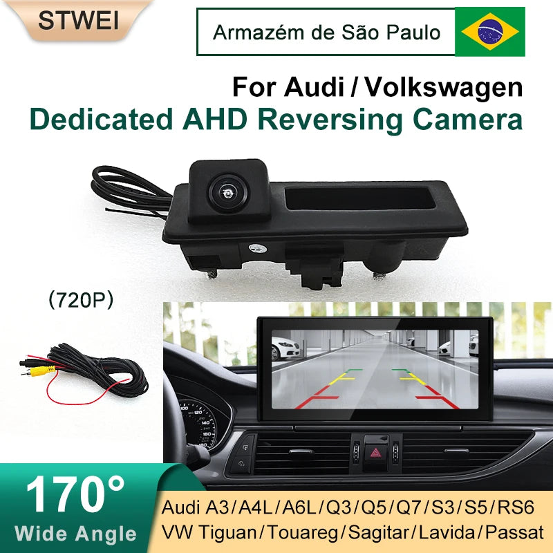 Câmera de Ré Automotiva 1080P AHD 170° para Audi, Volkswagen e Skoda