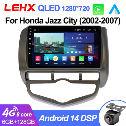 LEHX L6 Pro QLED 4G 2 Din Android 14 auto Car Radio Multimedia For Honda LHD JAZZ City 2002-2007 GPS Carplay  Stereo Head Unit