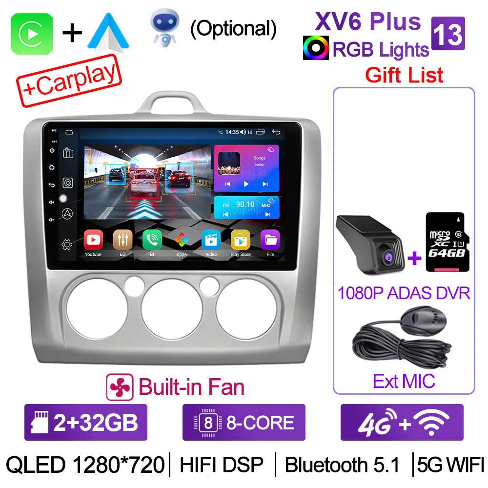 XIMA XV6Pro 2 Din Android 13 Auto Carplay Car Radio For ford focus EXI MT 2 3 Mk2 2004 -2011  Multimedia Player 2din Stereo GPS