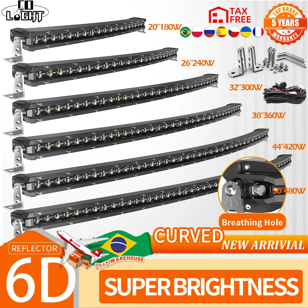 CO LIGHT New Cruved Slim LED Bar 20"26"32"38"44"50" LED Light Bar/Work Light for Driving Truck 4X4 UAZ 4WD ATV Car Barra 12V 24V