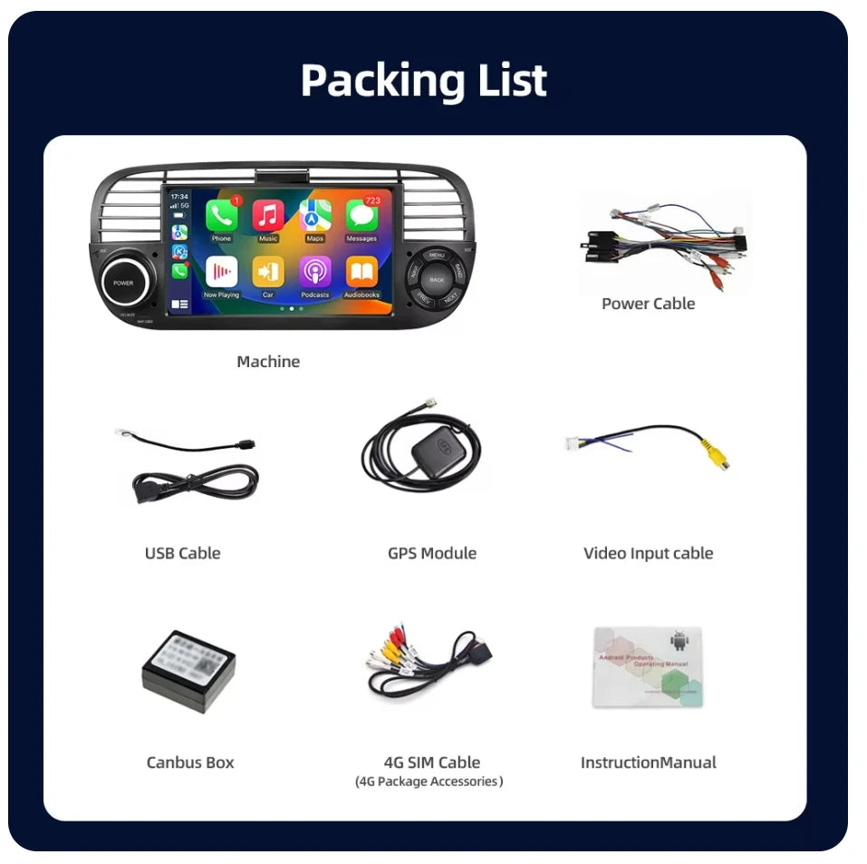 7'' Android 13 Car Radio Stereo For Fiat 500 2007-2015 Multimedia Player Wireless Carplay& Auto BT GPS Navigation Head Unit