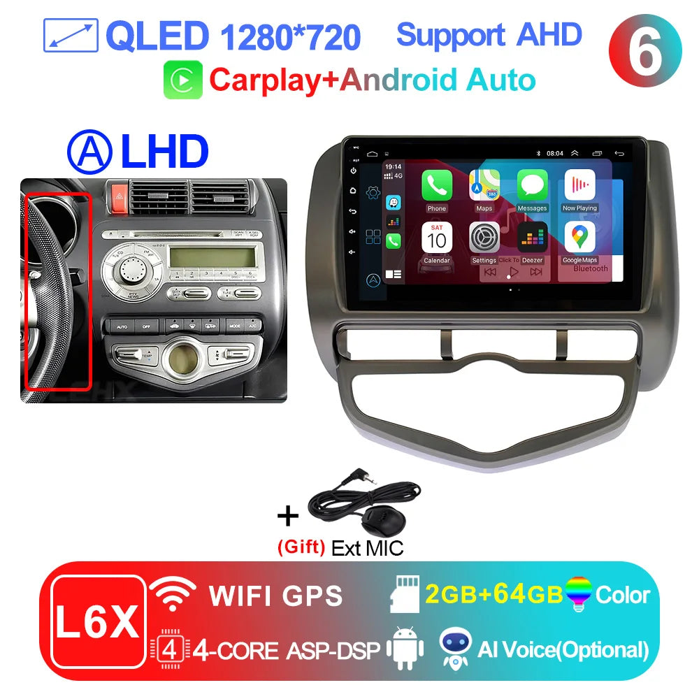 LEHX L6 Pro QLED 4G 2 Din Android 14 auto Car Radio Multimedia For Honda LHD JAZZ City 2002-2007 GPS Carplay  Stereo Head Unit