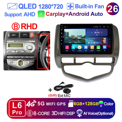 LEHX L6 Pro QLED 4G 2 Din Android 14 auto Car Radio Multimedia For Honda LHD JAZZ City 2002-2007 GPS Carplay  Stereo Head Unit