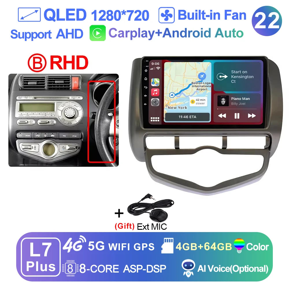LEHX L6 Pro QLED 4G 2 Din Android 14 auto Car Radio Multimedia For Honda LHD JAZZ City 2002-2007 GPS Carplay  Stereo Head Unit