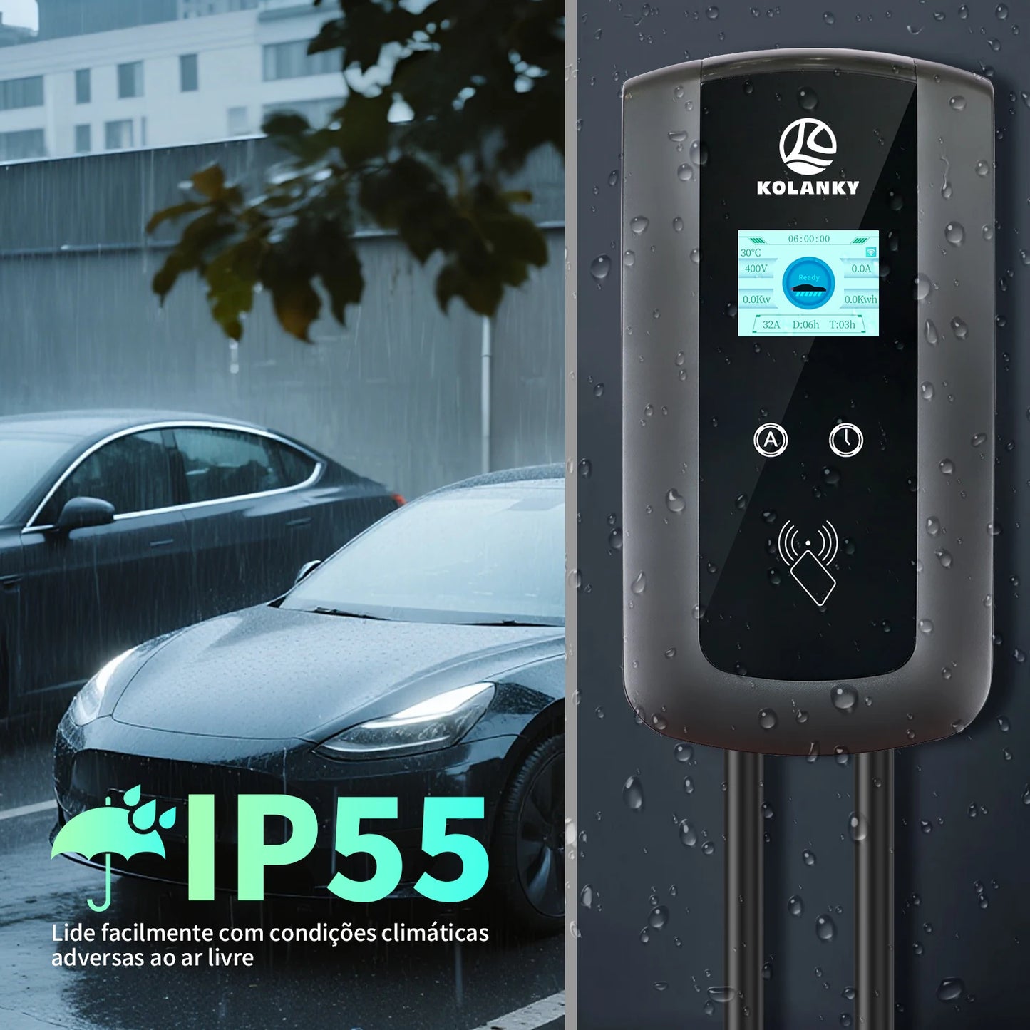 Chiefleed 220V/380V 22/11/7.2KW 32A 3/1P EV Charger Wallbox IEC 62196 Type 2 Plug Charging For Electric Vehicle Cable 5M