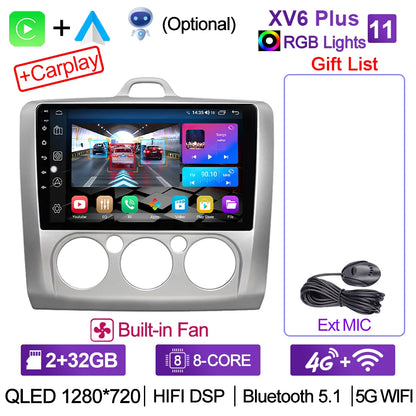 XIMA XV6Pro 2 Din Android 13 Auto Carplay Car Radio For ford focus EXI MT 2 3 Mk2 2004 -2011  Multimedia Player 2din Stereo GPS