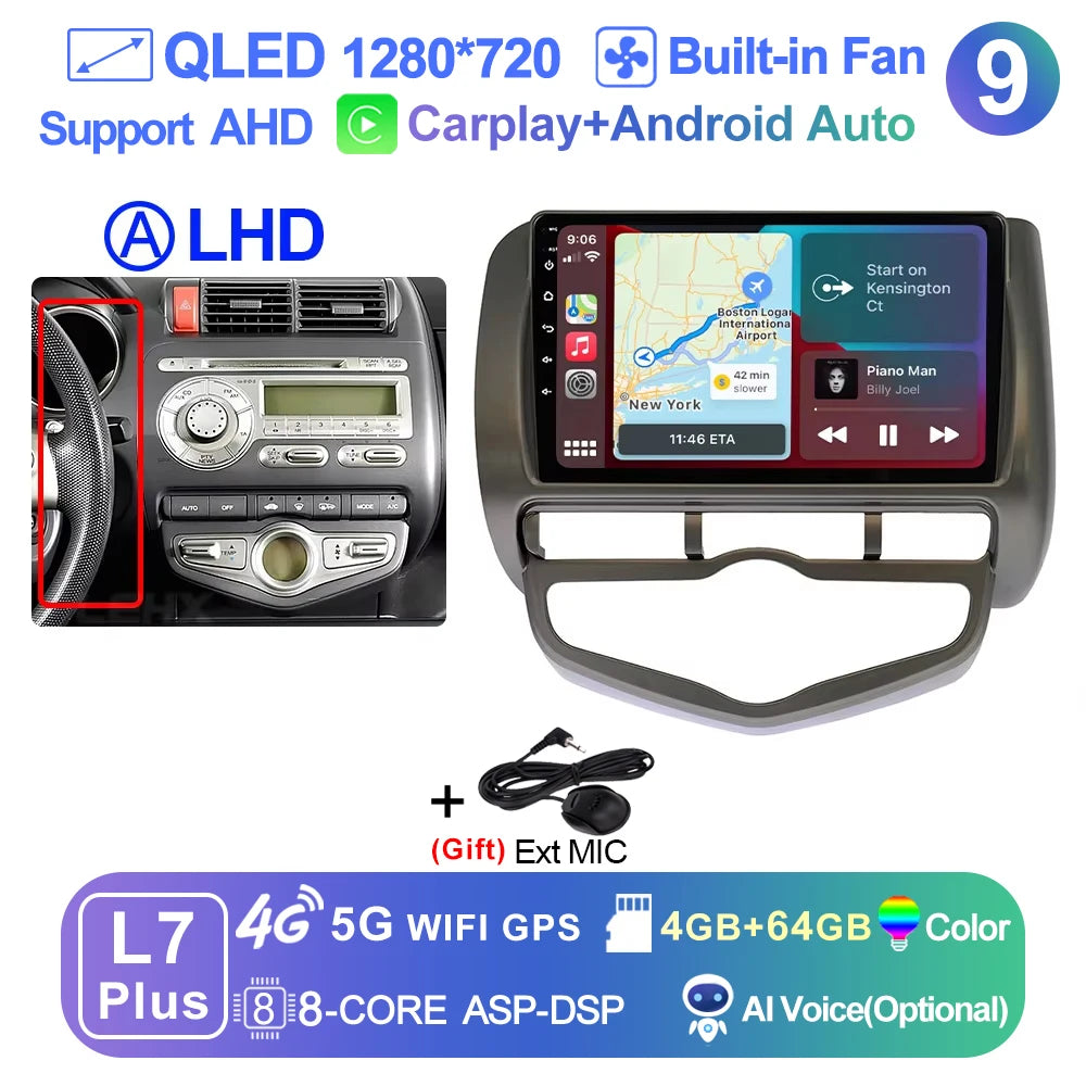 LEHX L6 Pro QLED 4G 2 Din Android 14 auto Car Radio Multimedia For Honda LHD JAZZ City 2002-2007 GPS Carplay  Stereo Head Unit