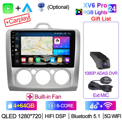 XIMA XV6Pro 2 Din Android 13 Auto Carplay Car Radio For ford focus EXI MT 2 3 Mk2 2004 -2011  Multimedia Player 2din Stereo GPS