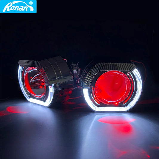 Farol Projetor Bi-Xenon RONAN 2.5" VER 8.1 com Angel Eyes LED – Retrofit H1 para H4/H7