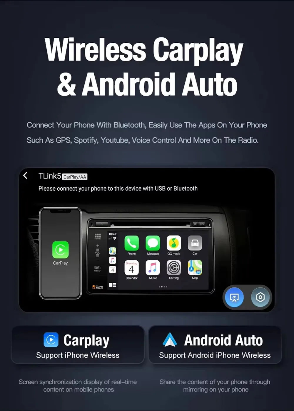 7'' Android 13 Car Radio Stereo For Fiat 500 2007-2015 Multimedia Player Wireless Carplay& Auto BT GPS Navigation Head Unit