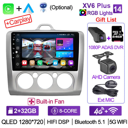 XIMA XV6Pro 2 Din Android 13 Auto Carplay Car Radio For ford focus EXI MT 2 3 Mk2 2004 -2011  Multimedia Player 2din Stereo GPS