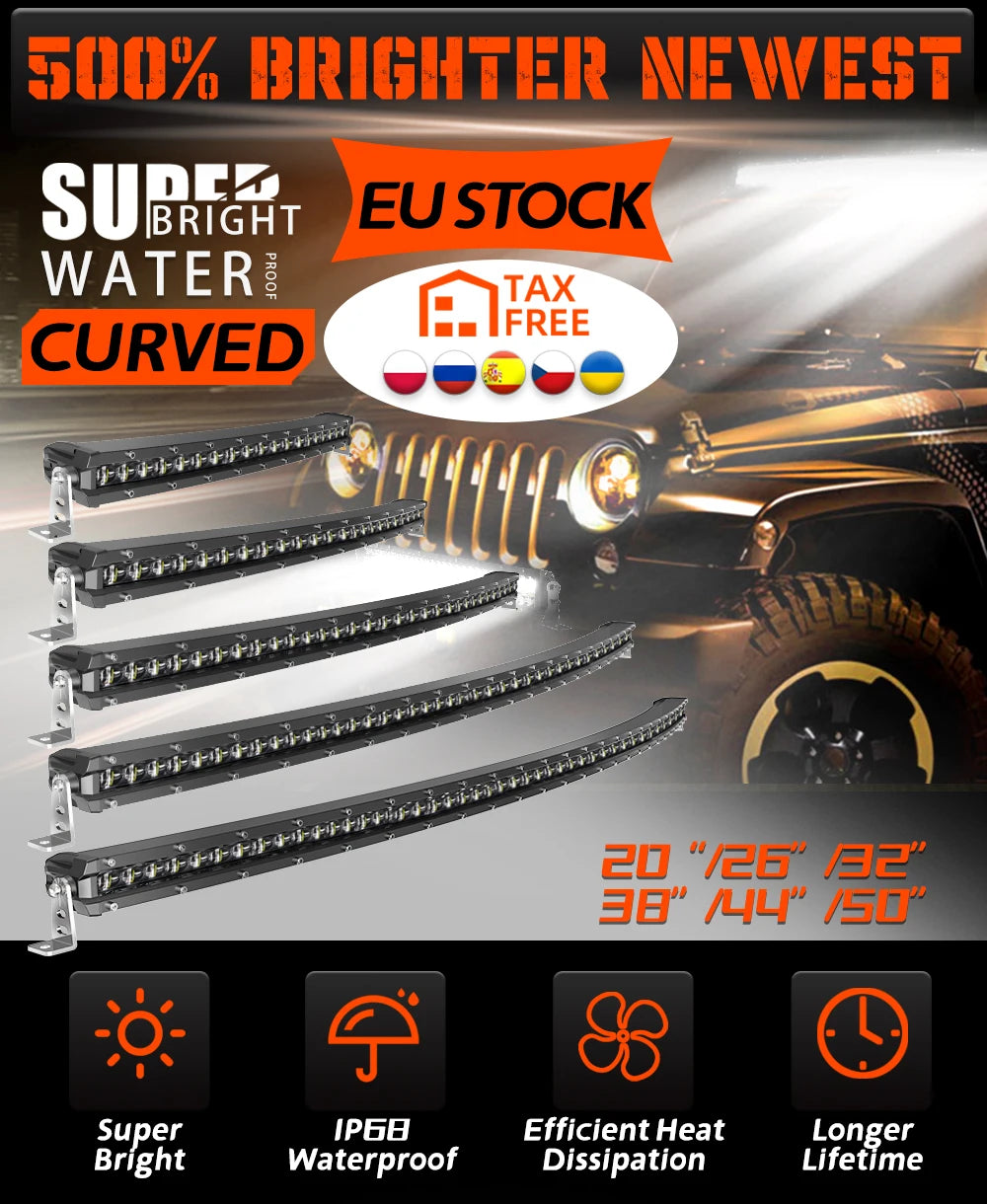 CO LIGHT New Cruved Slim LED Bar 20"26"32"38"44"50" LED Light Bar/Work Light for Driving Truck 4X4 UAZ 4WD ATV Car Barra 12V 24V