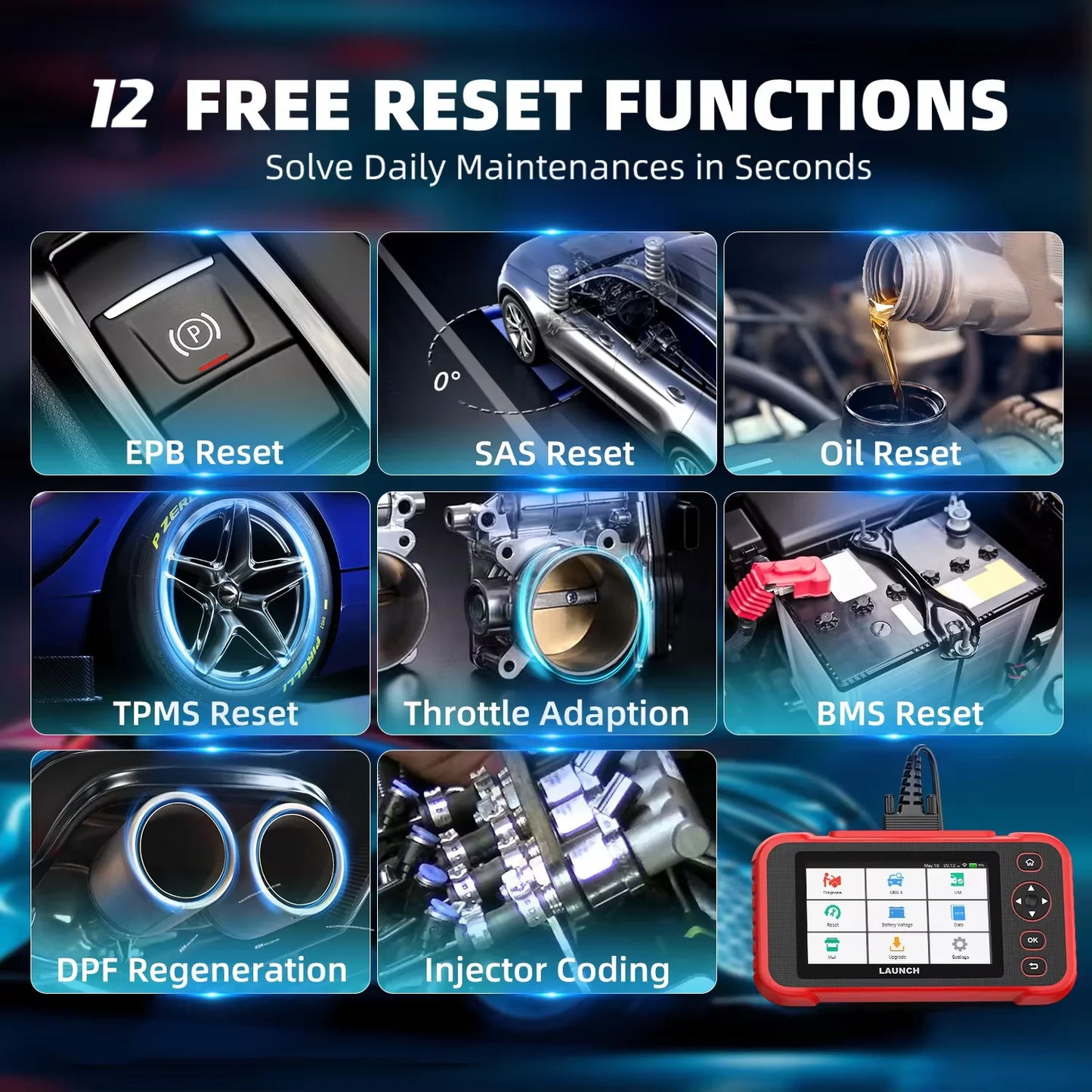 New LAUNCH CRP129i V3 OBD2 Scanner 4 System Auto Diagnostic tool DPF SAS TPMS 12 Service FCA AutoAuth Lifetime Free Update