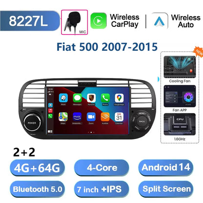 7'' Android 13 Car Radio Stereo For Fiat 500 2007-2015 Multimedia Player Wireless Carplay& Auto BT GPS Navigation Head Unit