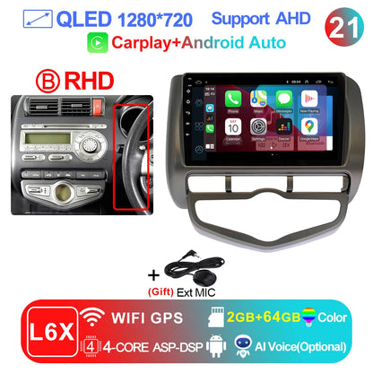 LEHX L6 Pro QLED 4G 2 Din Android 14 auto Car Radio Multimedia For Honda LHD JAZZ City 2002-2007 GPS Carplay  Stereo Head Unit