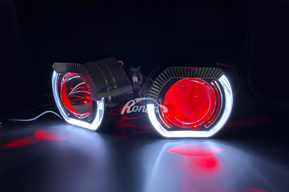 RONAN 2.5'' VER 8.1 Bi-Xenon Projector Lens H1 Car Headlight for X5 BM Sport LED Square Angel Eyes DRL White Retrofit H4 H7 Car