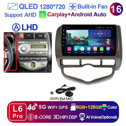 LEHX L6 Pro QLED 4G 2 Din Android 14 auto Car Radio Multimedia For Honda LHD JAZZ City 2002-2007 GPS Carplay  Stereo Head Unit