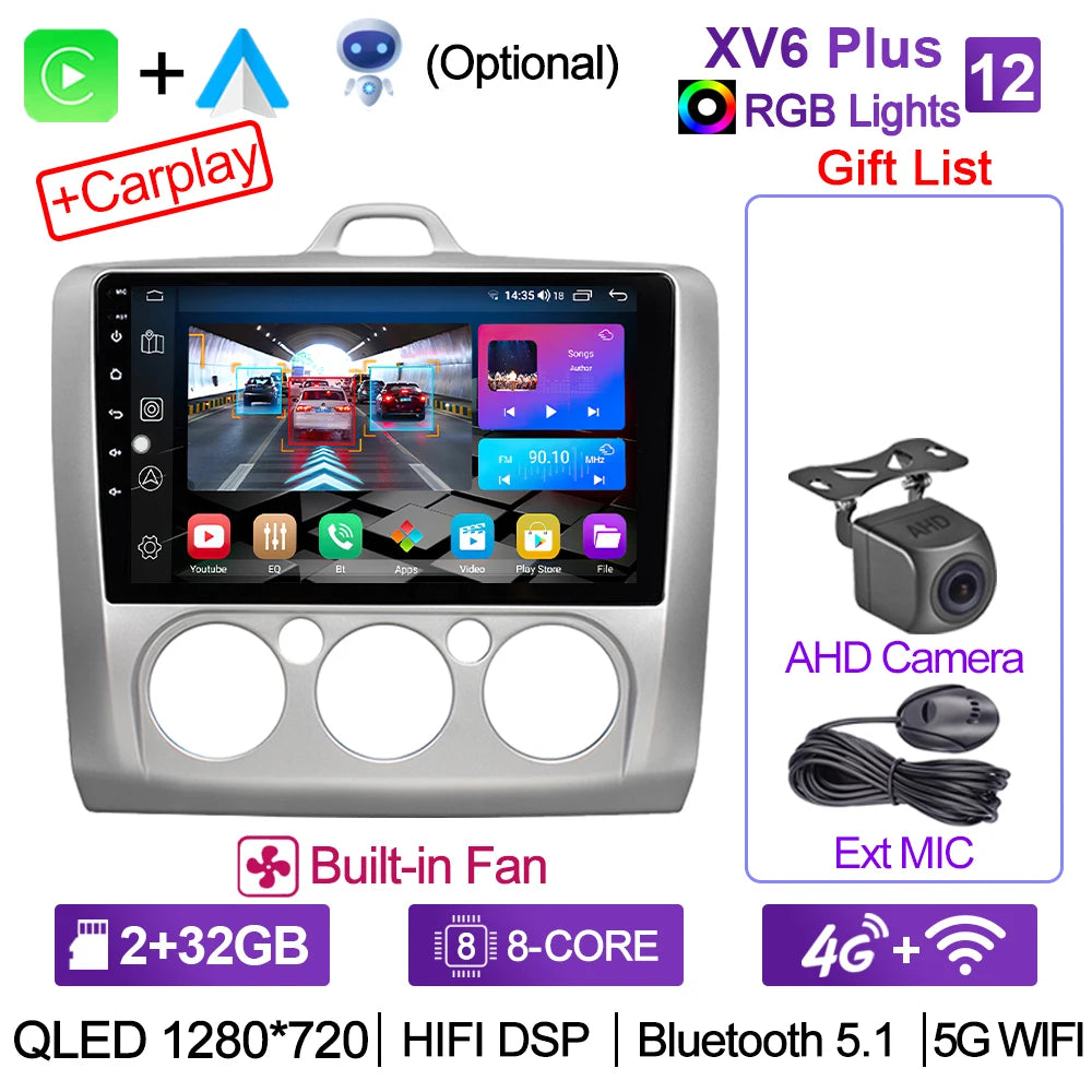 XIMA XV6Pro 2 Din Android 13 Auto Carplay Car Radio For ford focus EXI MT 2 3 Mk2 2004 -2011  Multimedia Player 2din Stereo GPS