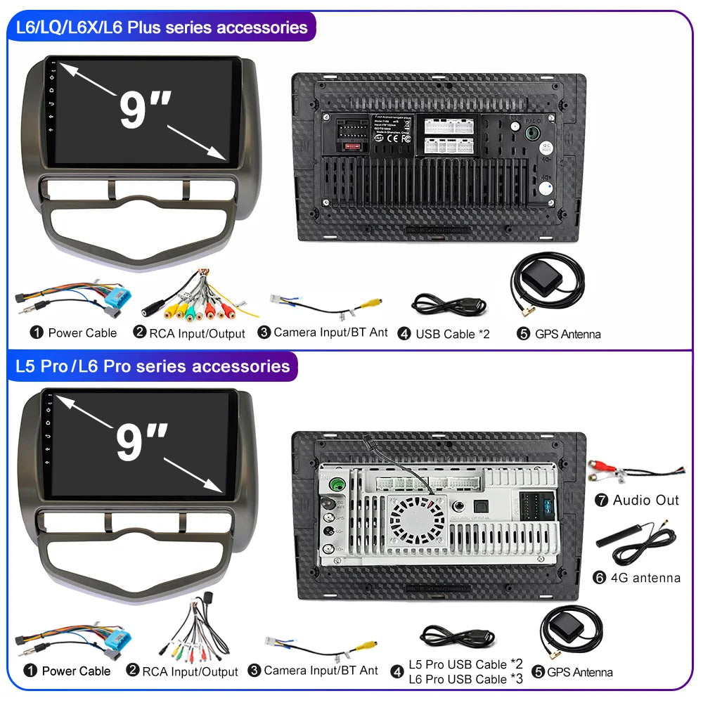 LEHX L6 Pro QLED 4G 2 Din Android 14 auto Car Radio Multimedia For Honda LHD JAZZ City 2002-2007 GPS Carplay  Stereo Head Unit