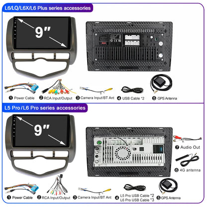 LEHX L6 Pro QLED 4G 2 Din Android 14 auto Car Radio Multimedia For Honda LHD JAZZ City 2002-2007 GPS Carplay  Stereo Head Unit