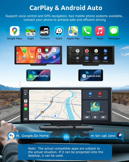 ESSGOO 10.26" Wireless CarPlay Android Auto Dash Cam ADAS 4K DVR Bluetooth Audio AUX GPS Navigation Dashboard Video Recorder