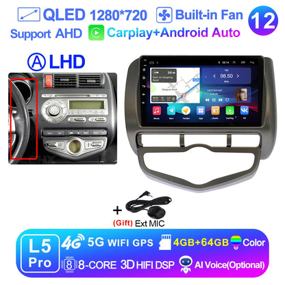 LEHX L6 Pro QLED 4G 2 Din Android 14 auto Car Radio Multimedia For Honda LHD JAZZ City 2002-2007 GPS Carplay  Stereo Head Unit