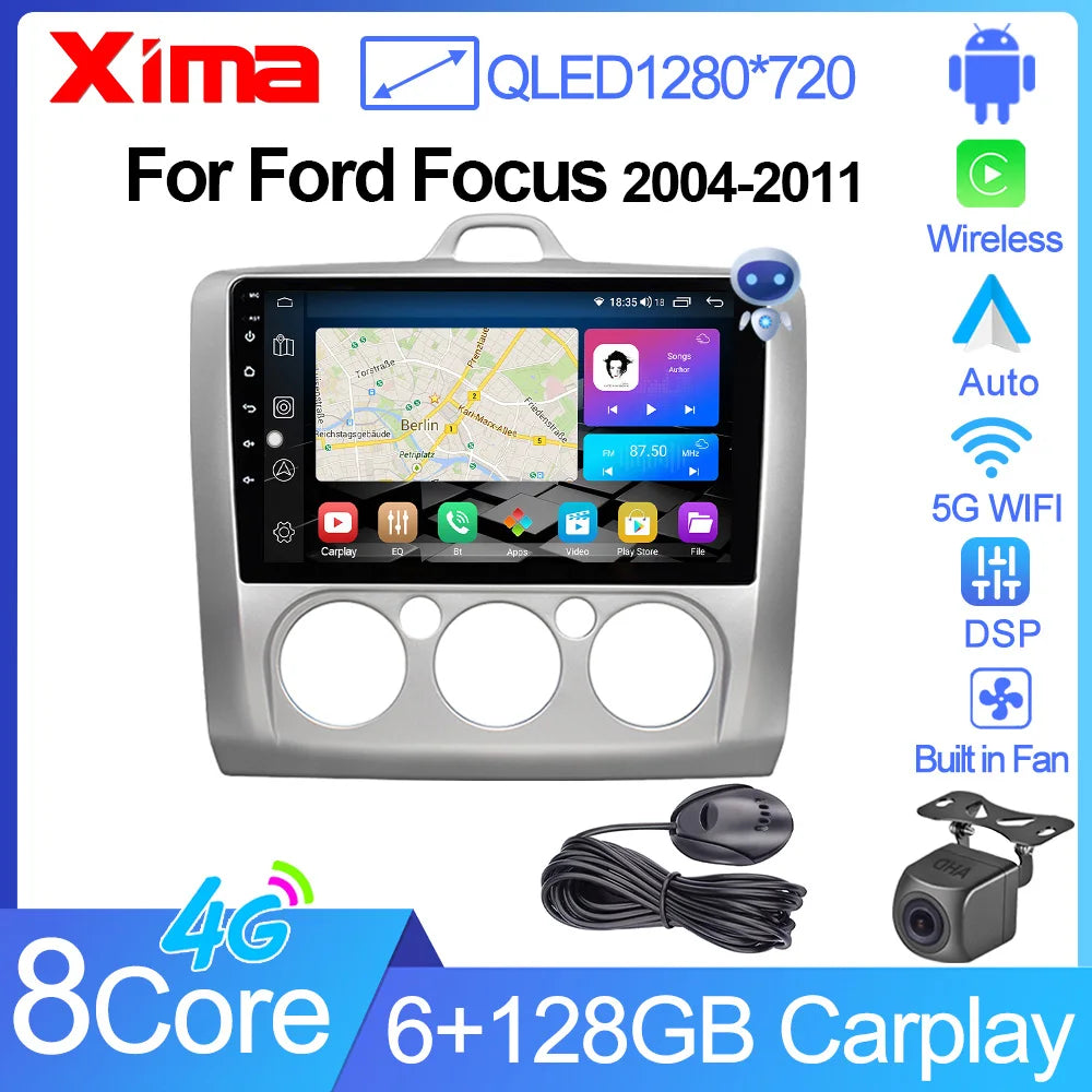 XIMA XV6Pro 2 Din Android 13 Auto Carplay Car Radio For ford focus EXI MT 2 3 Mk2 2004 -2011  Multimedia Player 2din Stereo GPS