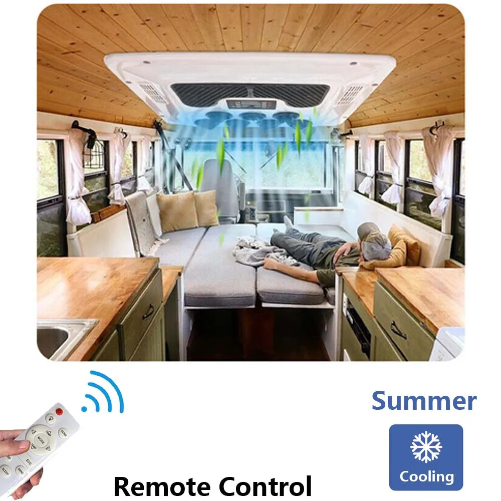 Treeligo 12V/24V 13500BTU Roof Air Conditioner Electric Cool RV Rooftop Parking AC Unit for Truck Camper Van Caravans Motor home