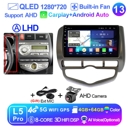 LEHX L6 Pro QLED 4G 2 Din Android 14 auto Car Radio Multimedia For Honda LHD JAZZ City 2002-2007 GPS Carplay  Stereo Head Unit