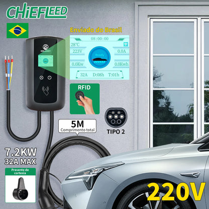 Chiefleed 220V/380V 22/11/7.2KW 32A 3/1P EV Charger Wallbox IEC 62196 Type 2 Plug Charging For Electric Vehicle Cable 5M