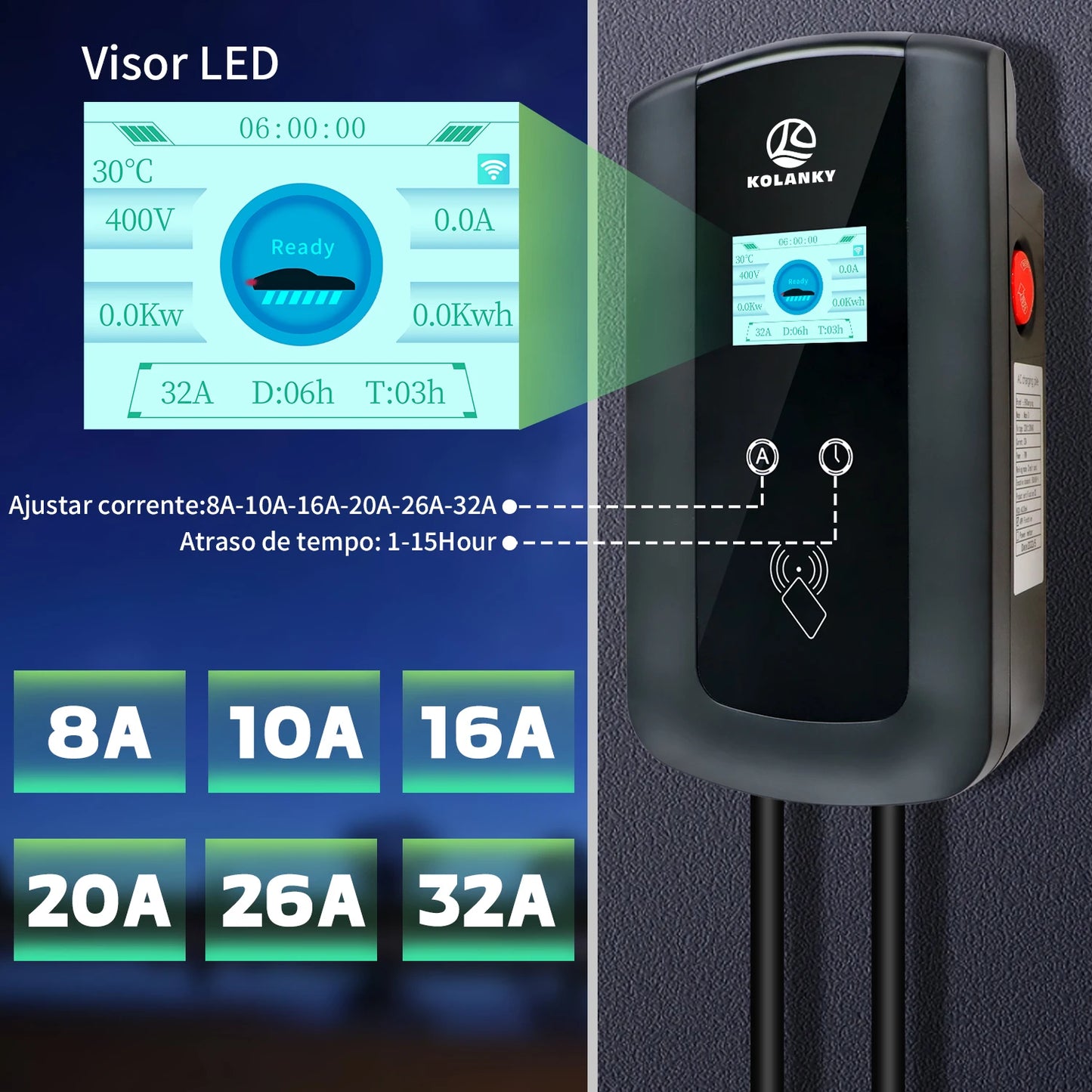 Chiefleed 220V/380V 22/11/7.2KW 32A 3/1P EV Charger Wallbox IEC 62196 Type 2 Plug Charging For Electric Vehicle Cable 5M