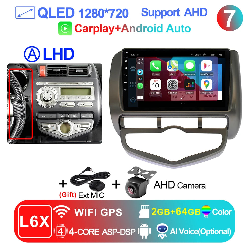 LEHX L6 Pro QLED 4G 2 Din Android 14 auto Car Radio Multimedia For Honda LHD JAZZ City 2002-2007 GPS Carplay  Stereo Head Unit