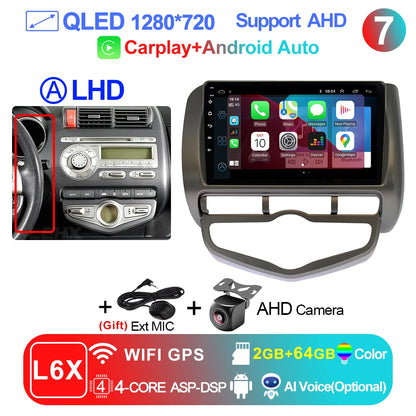 LEHX L6 Pro QLED 4G 2 Din Android 14 auto Car Radio Multimedia For Honda LHD JAZZ City 2002-2007 GPS Carplay  Stereo Head Unit